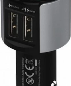 XLayer Car Charger En FM Transmitter - Autolader 12/24V - 2 X USB Oplaadpoorten - Bluetooth Met Handsfree Functie - Draadloze USB Playback Via FM - Zilver/zwart -Brodit Shop 367x840