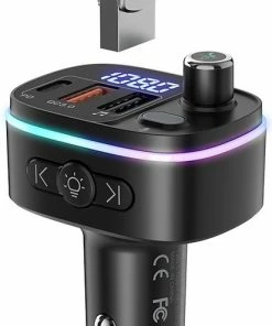 BlitzWolf Bluetooth FM Transmitter-Autolader-Bluetooth Carkit-adapter V5.0 Autoradio-adapter Handsfree-autolader Met USB-18W-poorten PD Type-C QC 3.0 USB Snel Opladen-7 Kleuren RGB-achtergrondverlichting LED Digitaal Display -Brodit Shop 413x840