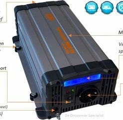 Rhino - PowerBoozt Zuivere Sinus Omvormer Met Status Display én Omschakel (by-pass) Automaat 2500W - 12V