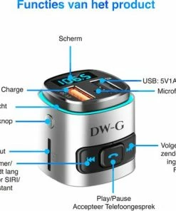 DW-G Bluetooth FM Transmitter - Auto Lader - Carkit - Handsfree - MP3 - USB - SD Kaart - Snel Lader - Bluetooth Audio Receiver -Brodit Shop 550x446