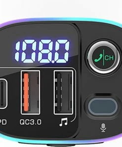 BlitzWolf Bluetooth FM Transmitter-Autolader-Bluetooth Carkit-adapter V5.0 Autoradio-adapter Handsfree-autolader Met USB-18W-poorten PD Type-C QC 3.0 USB Snel Opladen-7 Kleuren RGB-achtergrondverlichting LED Digitaal Display -Brodit Shop 550x474