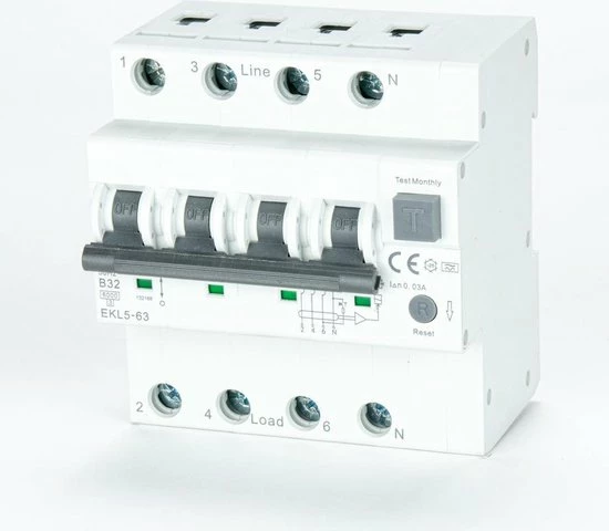ETEK 30mA Aardlekschakelaar RCCB Met Overstroombeveiliging Type Aansluiting: 3 Fasen, Maximale Vermogen: 25 Ampere 2 ETEK 30mA Aardlekschakelaar RCCB Met Overstroombeveiliging Type Aansluiting: 3 Fasen, Maximale Vermogen: 25 Ampere - Afbeelding 2