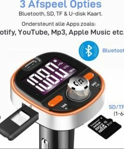 Athletix® Bluetooth FM Transmitter - Carkit - Auto Lader- Handsfree Bellen - MP3 - USB / SD Kaart - Snel Lader - 3 USB Poorten - Spotify / YouTube -Brodit Shop 550x492