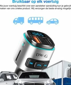 DW-G Bluetooth FM Transmitter - Auto Lader - Carkit - Handsfree - MP3 - USB - SD Kaart - Snel Lader - Bluetooth Audio Receiver -Brodit Shop 550x515