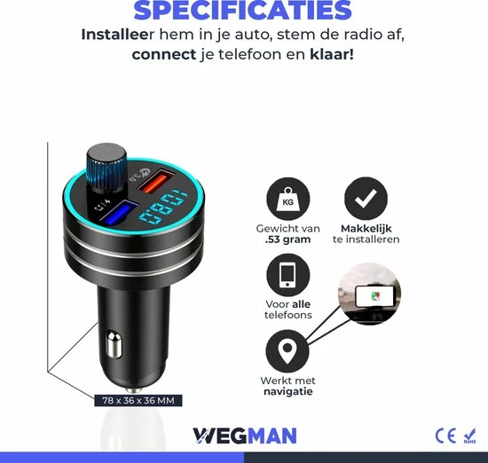 Wegman Bluetooth FM Transmitter - Autolader - Carkit - Autoradio - Bluetooth Transmitter Wegman Bluetooth FM Transmitter - Autolader - Carkit - Autoradio - Bluetooth Transmitter -Brodit Shop 550x522 1