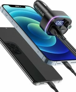 BlitzWolf Bluetooth FM Transmitter-Autolader-Bluetooth Carkit-adapter V5.0 Autoradio-adapter Handsfree-autolader Met USB-18W-poorten PD Type-C QC 3.0 USB Snel Opladen-7 Kleuren RGB-achtergrondverlichting LED Digitaal Display -Brodit Shop 550x526 4
