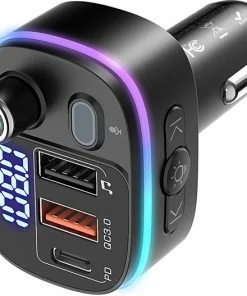 BlitzWolf Bluetooth FM Transmitter-Autolader-Bluetooth Carkit-adapter V5.0 Autoradio-adapter Handsfree-autolader Met USB-18W-poorten PD Type-C QC 3.0 USB Snel Opladen-7 Kleuren RGB-achtergrondverlichting LED Digitaal Display -Brodit Shop 550x527 4