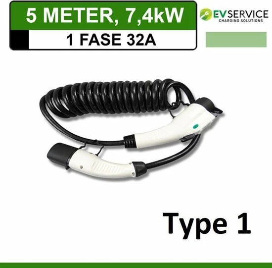 EVservice Elektrische Auto Type 1 Laadkabel Spiral Mode 3 EV Snellaadkabel Voor Elektrische Voertuigen EV En PHEV 3,7 KW Tot 7,4KW Voor Elektrische Voertuigen (1 Fase 32A 7,4KW - 5M Spiral) 4 EVservice Elektrische Auto Type 1 Laadkabel Spiral Mode 3 EV Snellaadkabel Voor Elektrische Voertuigen EV En PHEV 3,7 KW Tot 7,4KW Voor Elektrische Voertuigen (1 Fase 32A 7,4KW - 5M Spiral) - Afbeelding 4