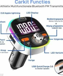 Athletix® Bluetooth FM Transmitter - Carkit - Auto Lader- Handsfree Bellen - MP3 - USB / SD Kaart - Snel Lader - 3 USB Poorten - Spotify / YouTube -Brodit Shop 550x542 1
