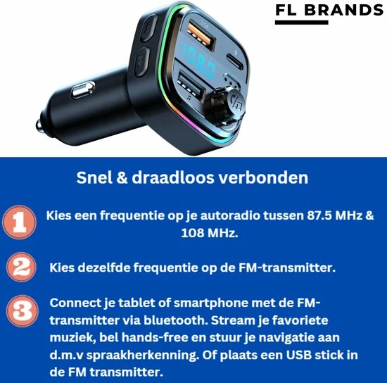 FL Brands 2 Stuks - Bluetooth FM Transmitter - Auto Snel Lader - Carkit - Handsfree - MP3 - USB-A 3.0 - USB-C - Bluetooth Audio - Noise Cancelling - Nieuw Model 6 FL Brands 2 Stuks - Bluetooth FM Transmitter - Auto Snel Lader - Carkit - Handsfree - MP3 - USB-A 3.0 - USB-C - Bluetooth Audio - Noise Cancelling - Nieuw Model - Afbeelding 6