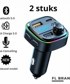 FL Brands 2 Stuks - Bluetooth FM Transmitter - Auto Snel Lader - Carkit - Handsfree - MP3 - USB-A 3.0 - USB-C - Bluetooth Audio - Noise Cancelling - Nieuw Model
