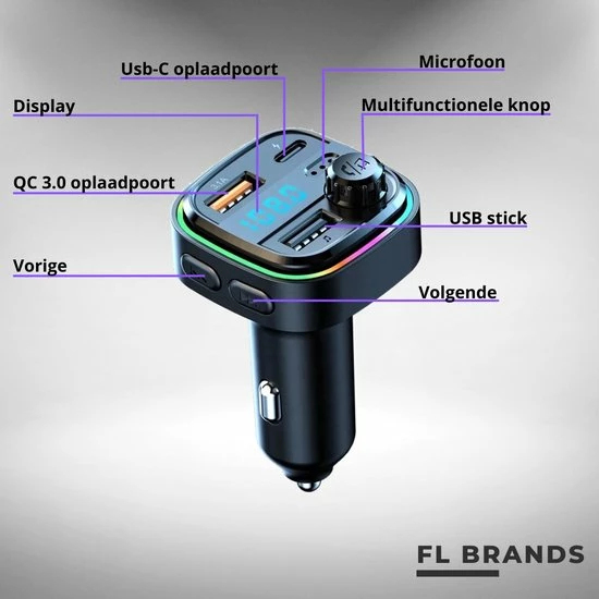 FL Brands 2 Stuks - Bluetooth FM Transmitter - Auto Snel Lader - Carkit - Handsfree - MP3 - USB-A 3.0 - USB-C - Bluetooth Audio - Noise Cancelling - Nieuw Model 8 FL Brands 2 Stuks - Bluetooth FM Transmitter - Auto Snel Lader - Carkit - Handsfree - MP3 - USB-A 3.0 - USB-C - Bluetooth Audio - Noise Cancelling - Nieuw Model - Afbeelding 8