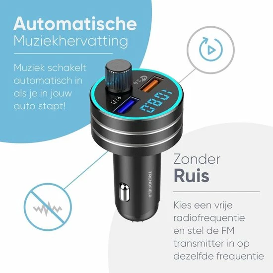 Trendfield FM Transmitter Bluetooth 5.0 - Carkit USB 3.0 Fast Charge - Auto Accessoires - Beluister Draadloos Muziek Via Spotify Of Youtube 3 Trendfield FM Transmitter Bluetooth 5.0 - Carkit USB 3.0 Fast Charge - Auto Accessoires - Beluister Draadloos Muziek Via Spotify Of Youtube - Afbeelding 3