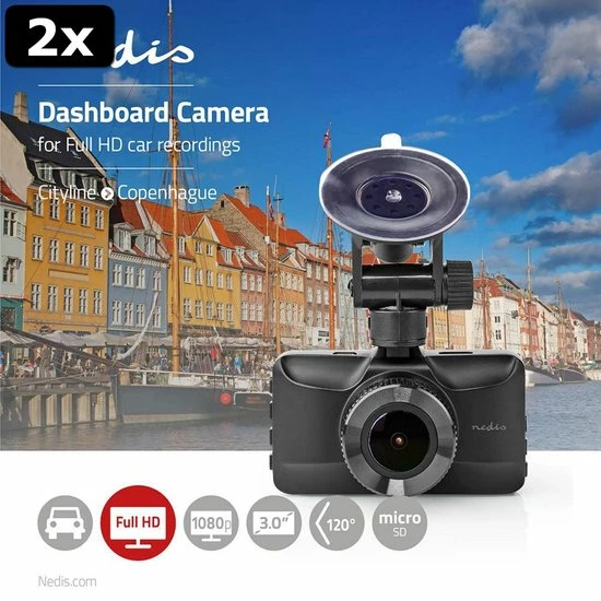 2x Nedis DCAM15BK Dashcam Full Hd 1080 P 1 Ch 3,0 Inch Kijkhoek Van 120? Metalen Behuizing 2 2x Nedis DCAM15BK Dashcam Full Hd 1080 P 1 Ch 3,0 Inch Kijkhoek Van 120? Metalen Behuizing - Afbeelding 2