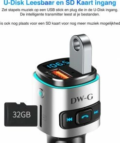 DW-G Bluetooth FM Transmitter - Auto Lader - Carkit - Handsfree - MP3 - USB - SD Kaart - Snel Lader - Bluetooth Audio Receiver -Brodit Shop 550x616