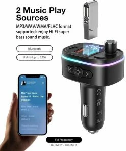 BlitzWolf Bluetooth FM Transmitter-Autolader-Bluetooth Carkit-adapter V5.0 Autoradio-adapter Handsfree-autolader Met USB-18W-poorten PD Type-C QC 3.0 USB Snel Opladen-7 Kleuren RGB-achtergrondverlichting LED Digitaal Display -Brodit Shop 550x661