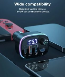 BlitzWolf Bluetooth FM Transmitter-Autolader-Bluetooth Carkit-adapter V5.0 Autoradio-adapter Handsfree-autolader Met USB-18W-poorten PD Type-C QC 3.0 USB Snel Opladen-7 Kleuren RGB-achtergrondverlichting LED Digitaal Display -Brodit Shop 550x687 3