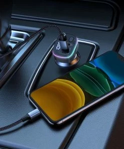 BlitzWolf Bluetooth FM Transmitter-Autolader-Bluetooth Carkit-adapter V5.0 Autoradio-adapter Handsfree-autolader Met USB-18W-poorten PD Type-C QC 3.0 USB Snel Opladen-7 Kleuren RGB-achtergrondverlichting LED Digitaal Display -Brodit Shop 550x687 4