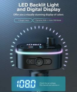 BlitzWolf Bluetooth FM Transmitter-Autolader-Bluetooth Carkit-adapter V5.0 Autoradio-adapter Handsfree-autolader Met USB-18W-poorten PD Type-C QC 3.0 USB Snel Opladen-7 Kleuren RGB-achtergrondverlichting LED Digitaal Display -Brodit Shop 550x687 5