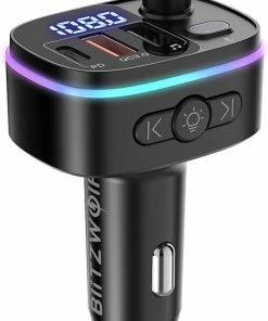 BlitzWolf Bluetooth FM Transmitter-Autolader-Bluetooth Carkit-adapter V5.0 Autoradio-adapter Handsfree-autolader Met USB-18W-poorten PD Type-C QC 3.0 USB Snel Opladen-7 Kleuren RGB-achtergrondverlichting LED Digitaal Display -Brodit Shop 550x822 2